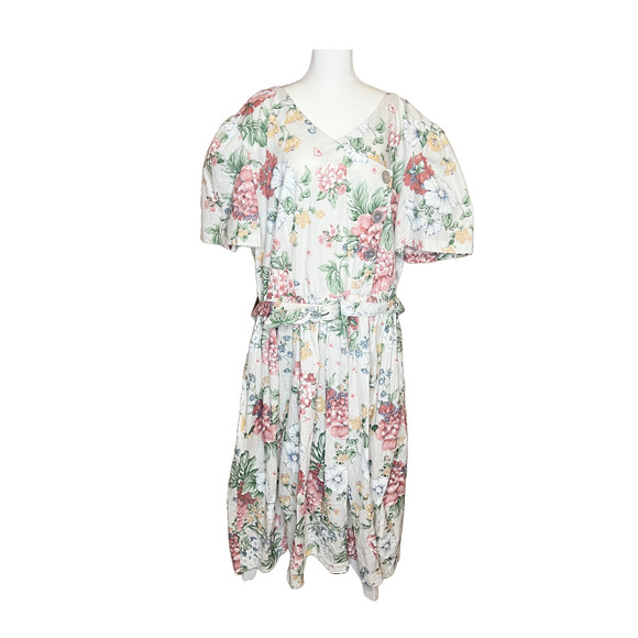 Vtg 80s Womens Floral Maxi Dress 26W Cottagecore Romantic Bloomcore Tea Party - Picture 1 of 16